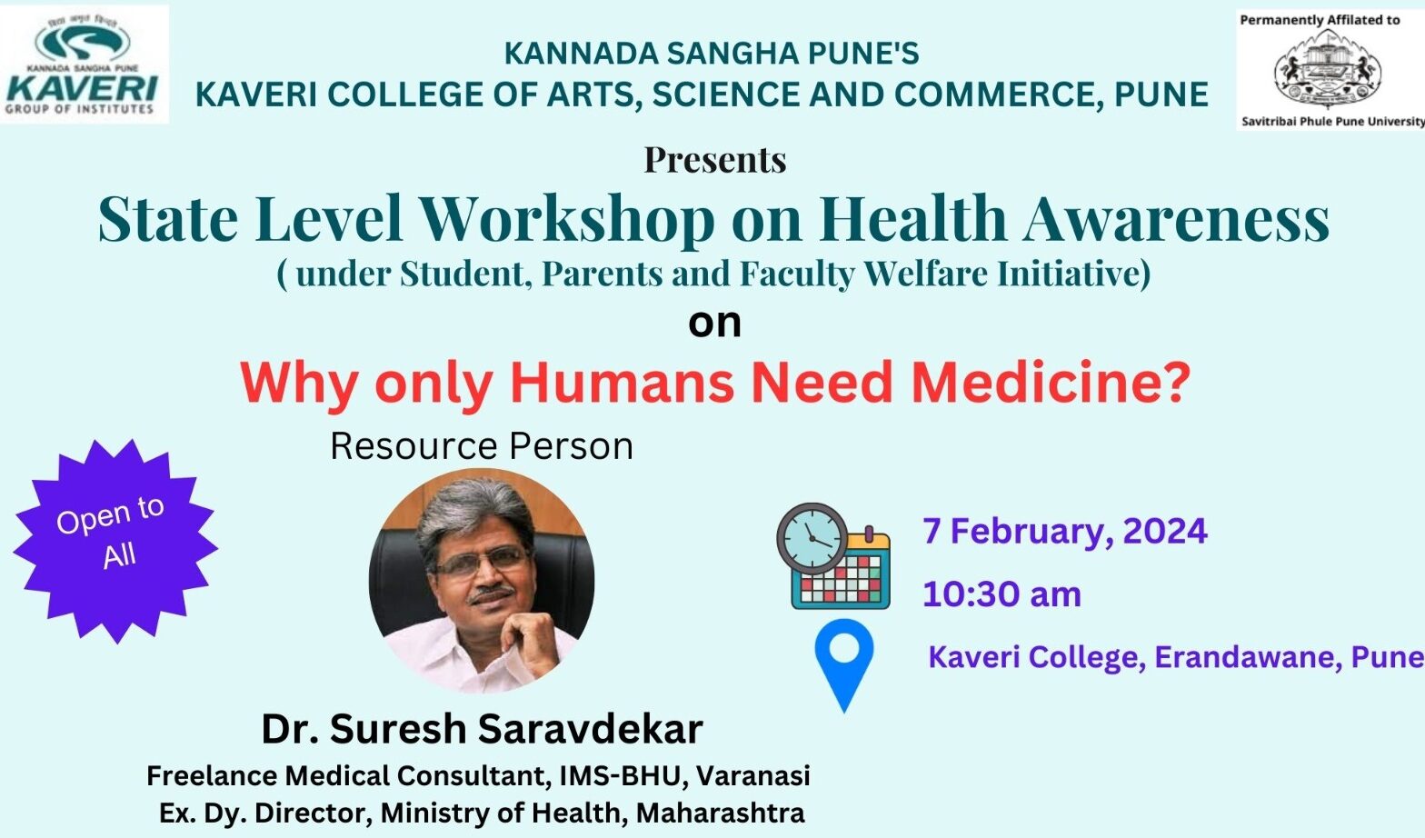 State Level Workshop on Health Awareness on ‘Why Only Humans Need Medicine?’