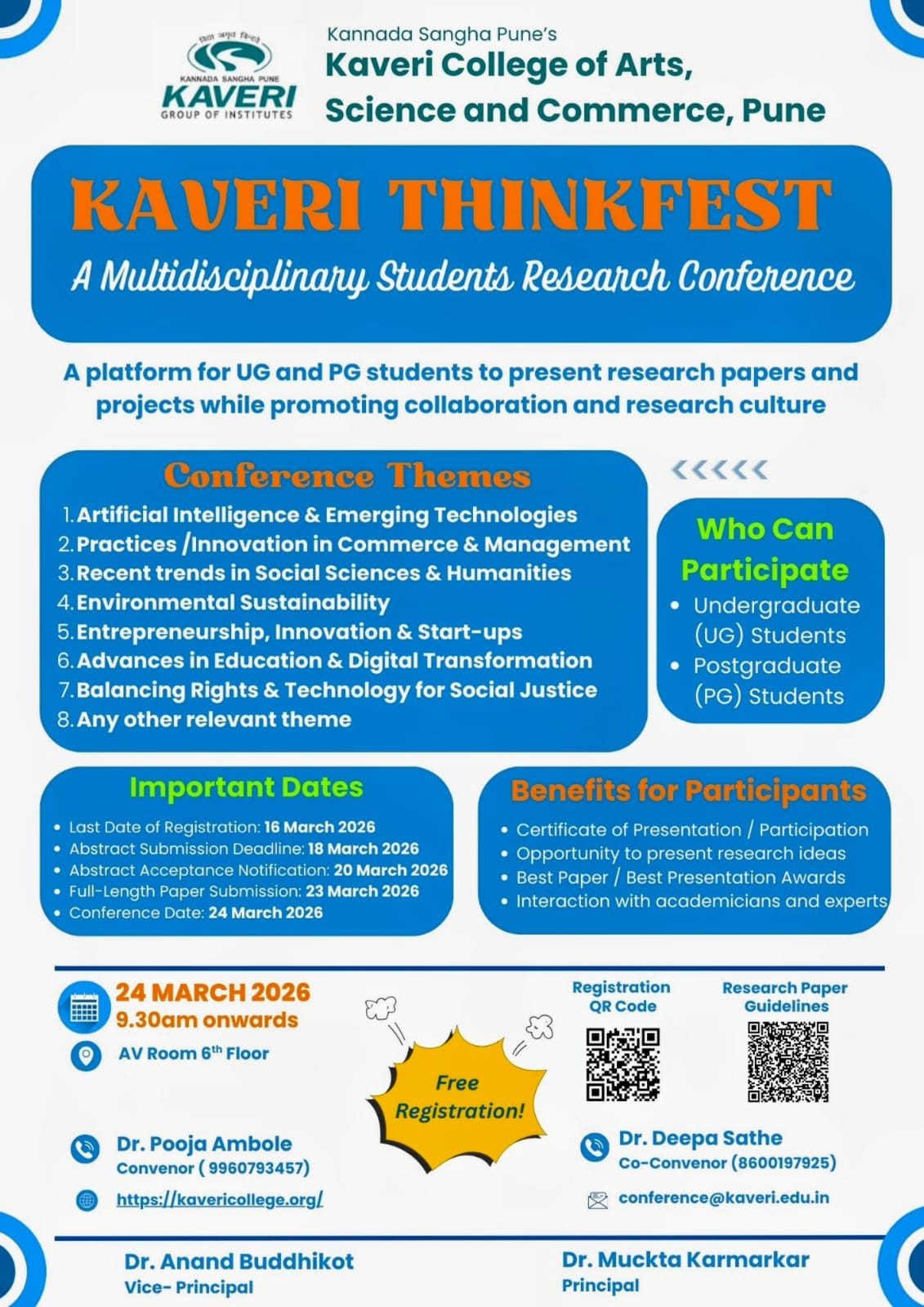 KAVERI THINKFEST 2026: A multidisciplinary Students Research Conference “Reimagining Tomorrow : Youth Research for Global Change”