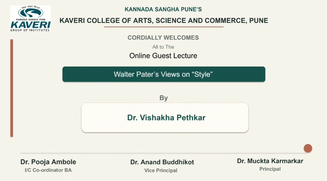 Online Guest Lecture on “Walter Pater’s Views on Style with Reference to On Style”